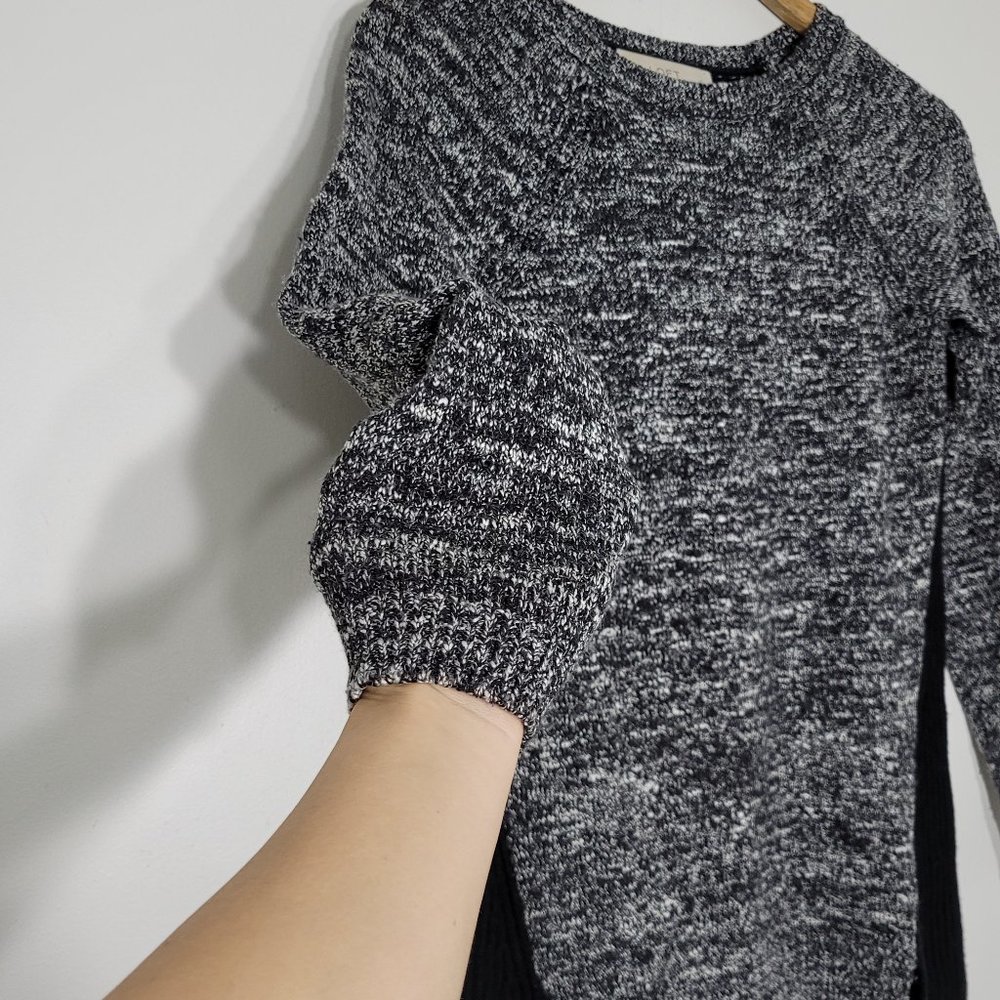 Loft Petites Black Marl White Long Sleeve Knit Mixed Media Sweater Size XXS - Picture 3 of 9